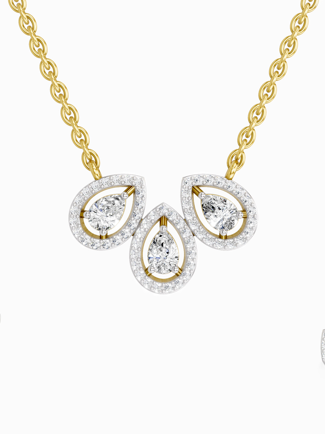 Sparkles Lab Grown Diamond 0.73 Carat Pear Trio Pendant Necklace 14K Yellow Gold