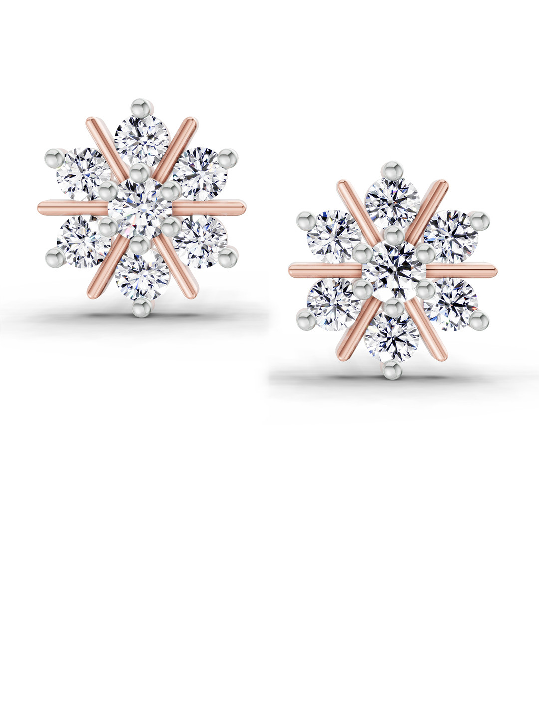 Sparkles Lab Grown Diamond 1.01 Carat Round Snowflake Earrings 14K Rose Gold