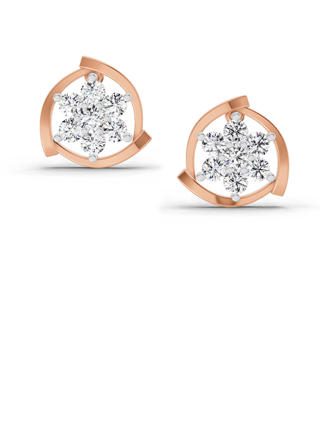 Sparkles Lab Grown Diamond 1.10 Carat Round Flower Stud Earrings 14K Rose Gold