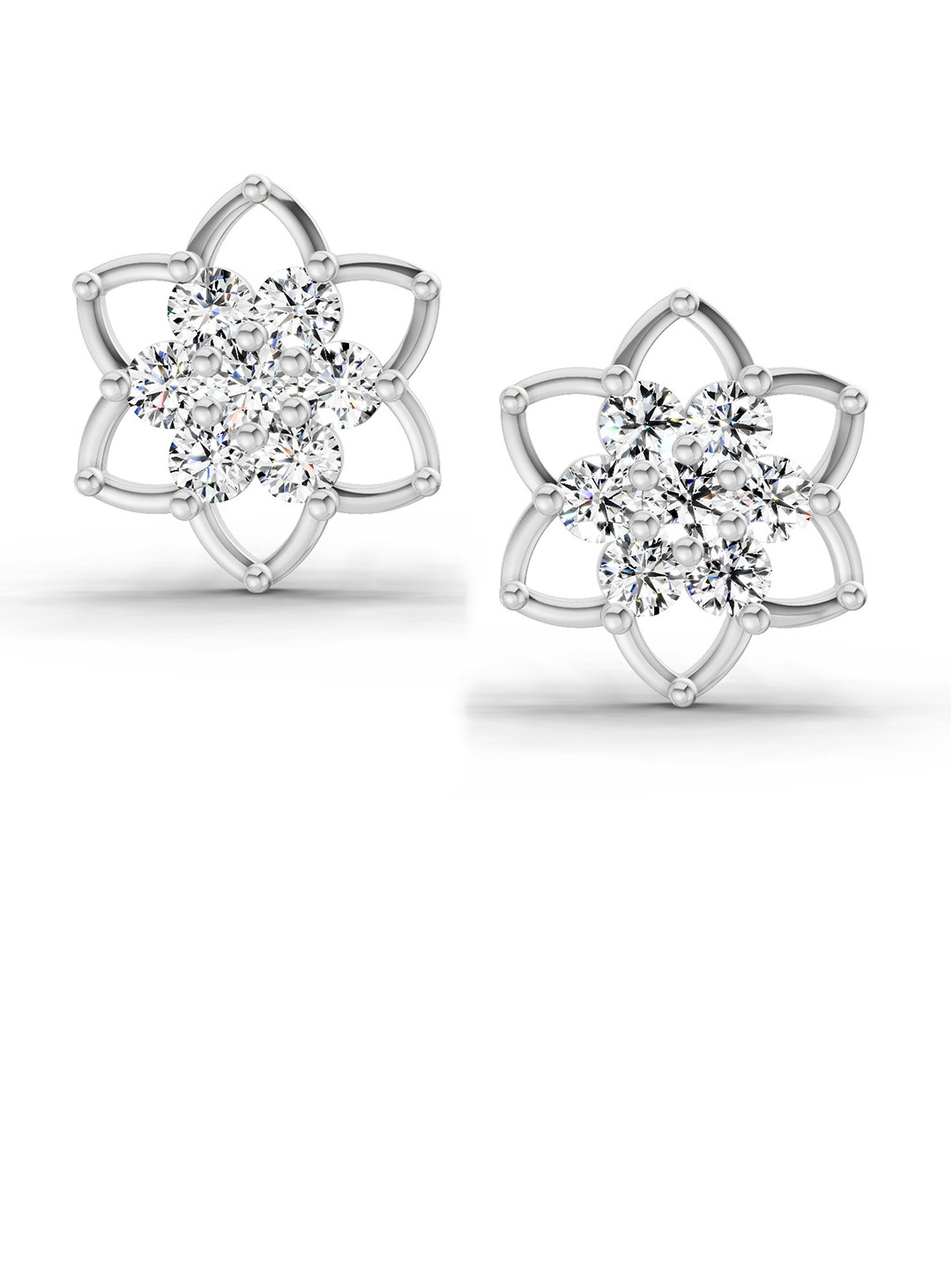 Sparkles Lab Grown Diamond 1.09 Carat Round Lotus Flower Style Earrings 14K White Gold