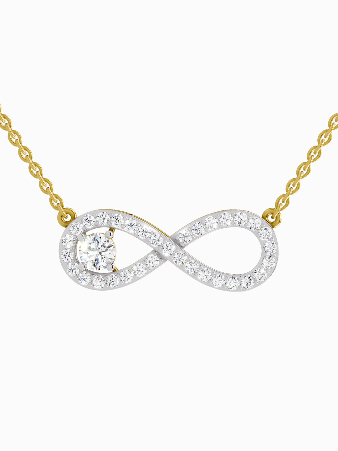 Sparkles Lab Grown Diamond 1.2 Carat Round Infinity Pendant Necklace 14K Yellow Gold