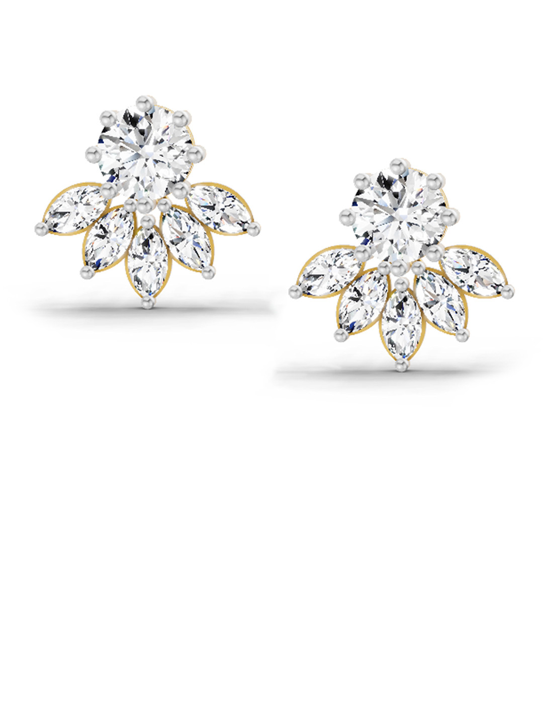 Sparkles Lab Grown Diamond 2.7 Carat Round & Marquise Cluster Earrings 14K Yellow Gold