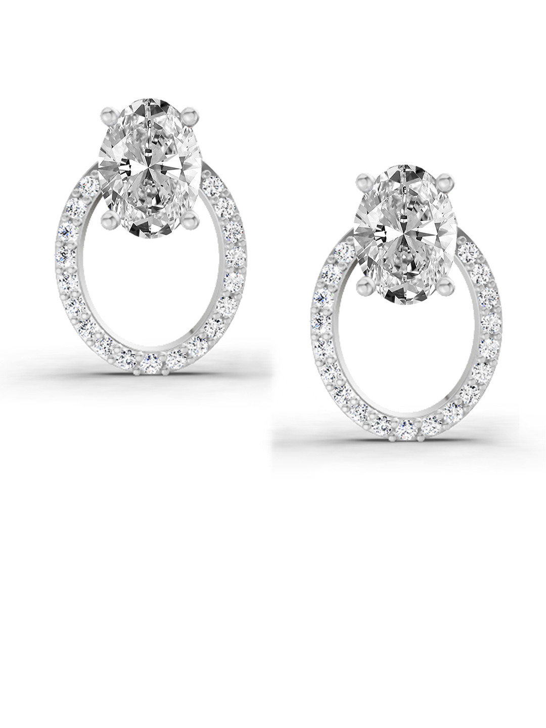 Sparkles Lab Grown Diamond 1.72 Carat Oval Halo Stud Earrings 14K White Gold