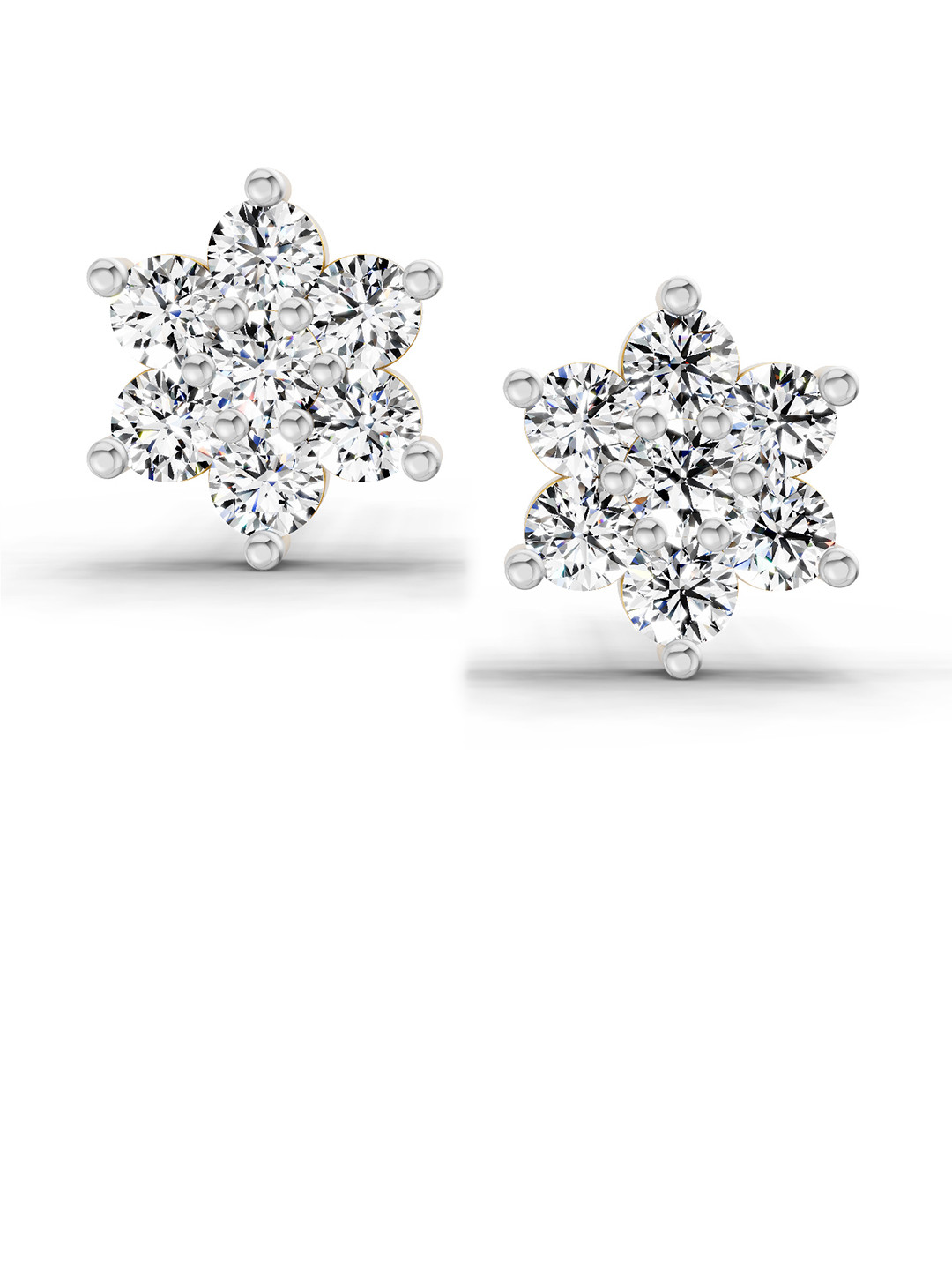 Sparkles Lab Grown Diamond 0.96 Carat Round Flower Stud Earrings 14K Yellow Gold
