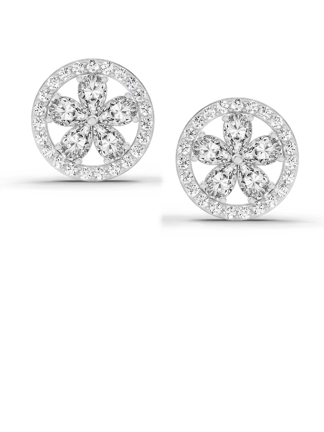 Sparkles Lab Grown Diamond 1.46 Carat Pear Flower Halo Stud Earrings 14K White Gold