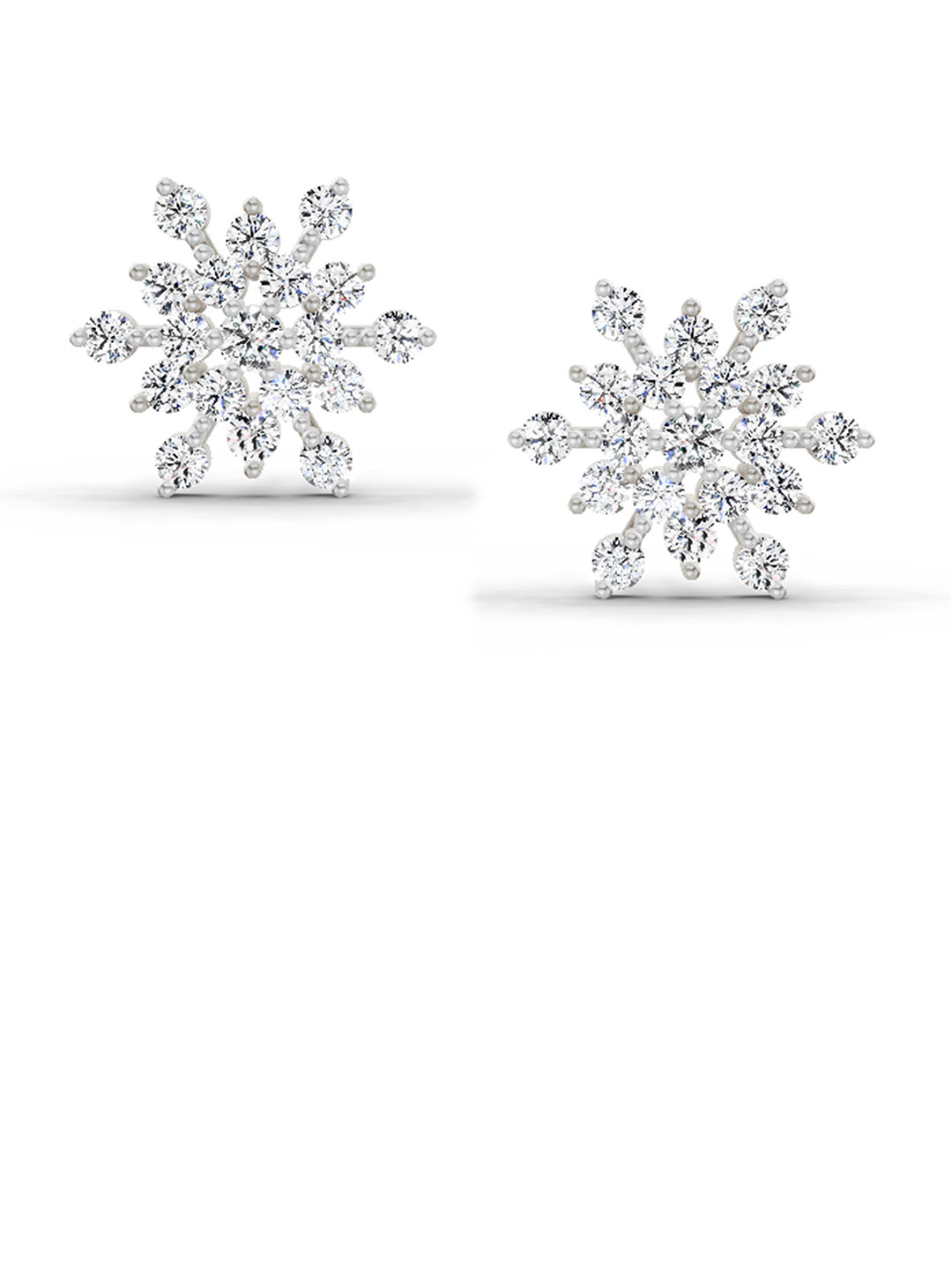 Sparkles Lab Grown Diamond 1.39 Carat Round Snowflake Stud Earrings 14K White Gold