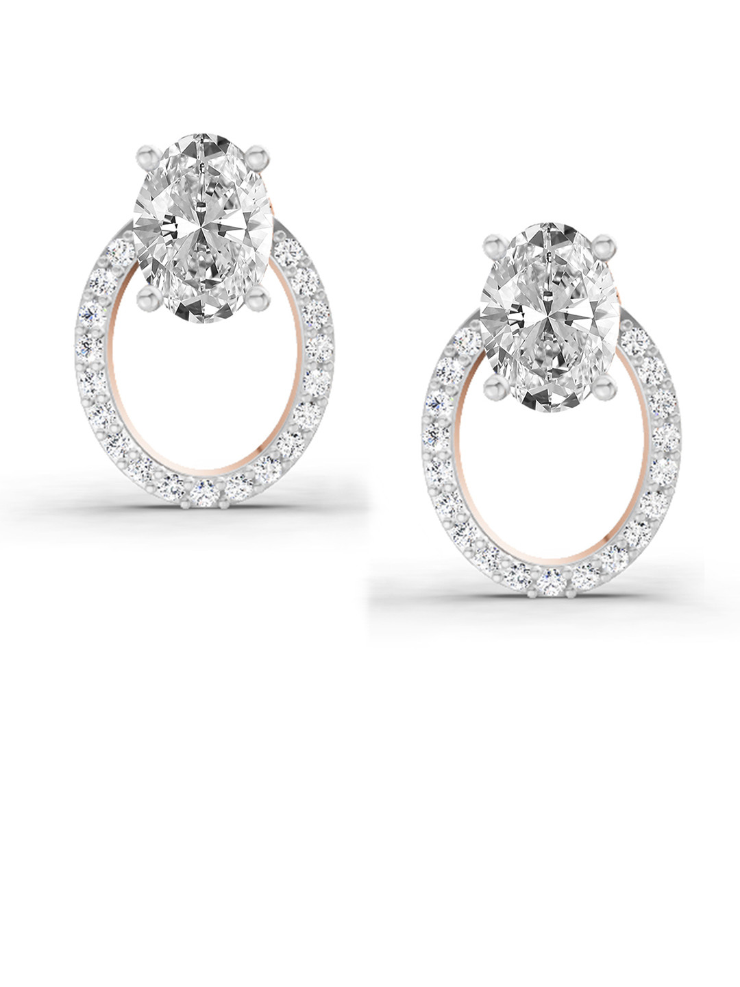 Sparkles Lab Grown Diamond 1.72 Carat Oval Halo Stud Earrings 14K Rose Gold