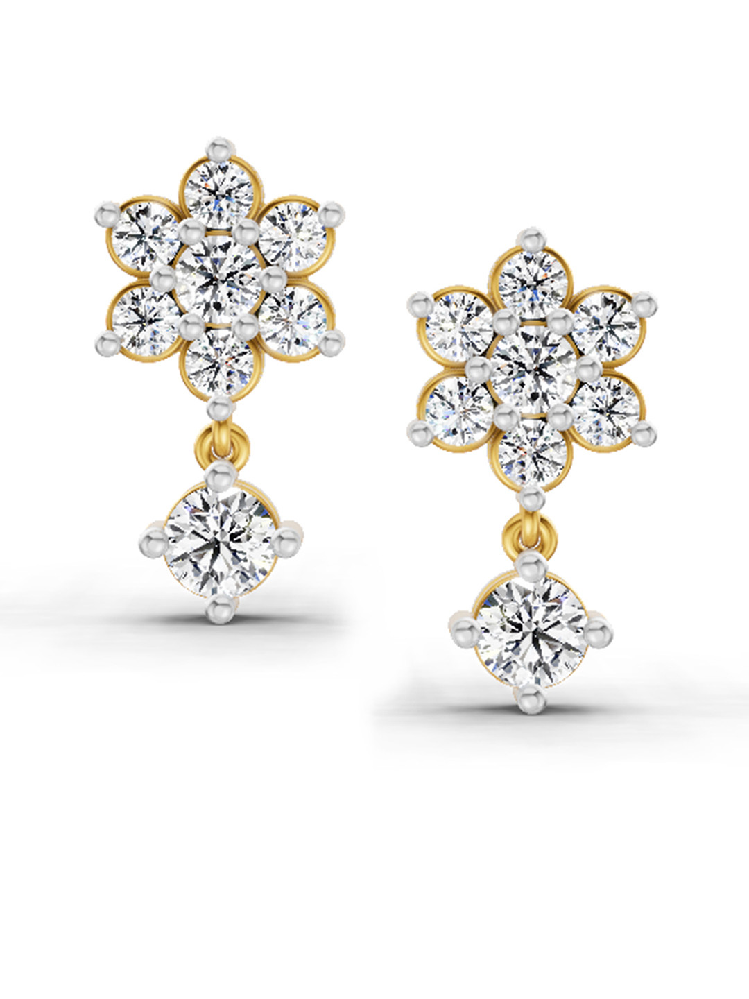 Sparkles Lab Grown Diamond 0.85 Carat Round Flower Drop Earrings 14K Yellow Gold