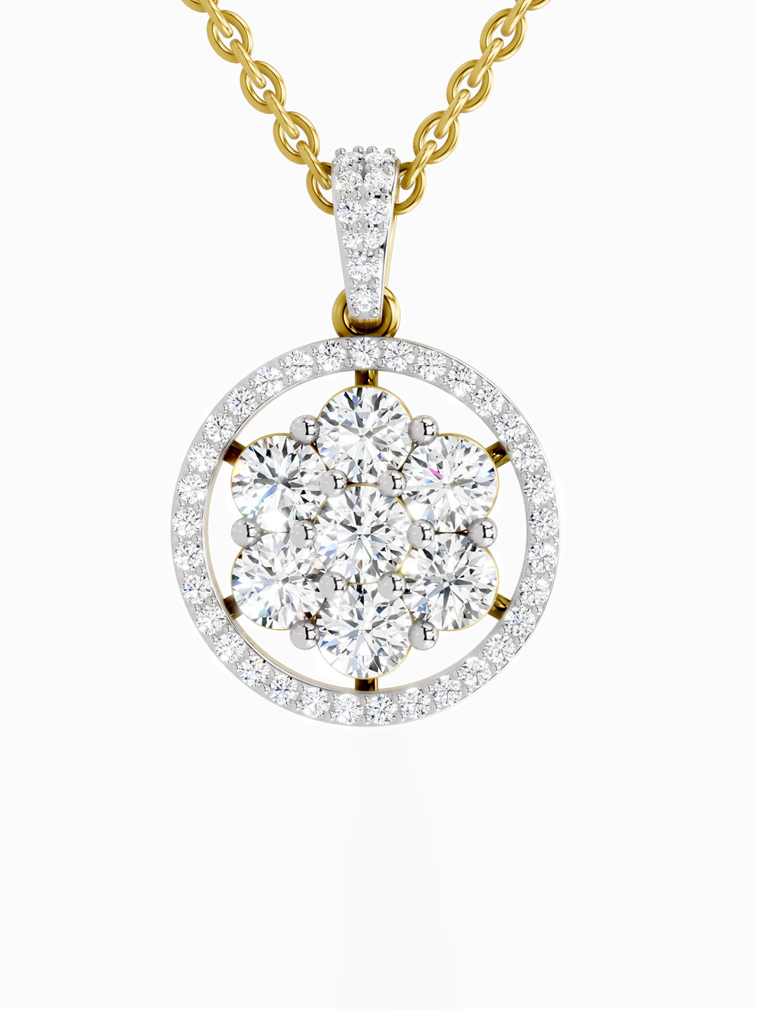 Sparkles Lab Grown Diamond 2.13 Carat Round Cluster Halo Pendant 14K Yellow Gold
