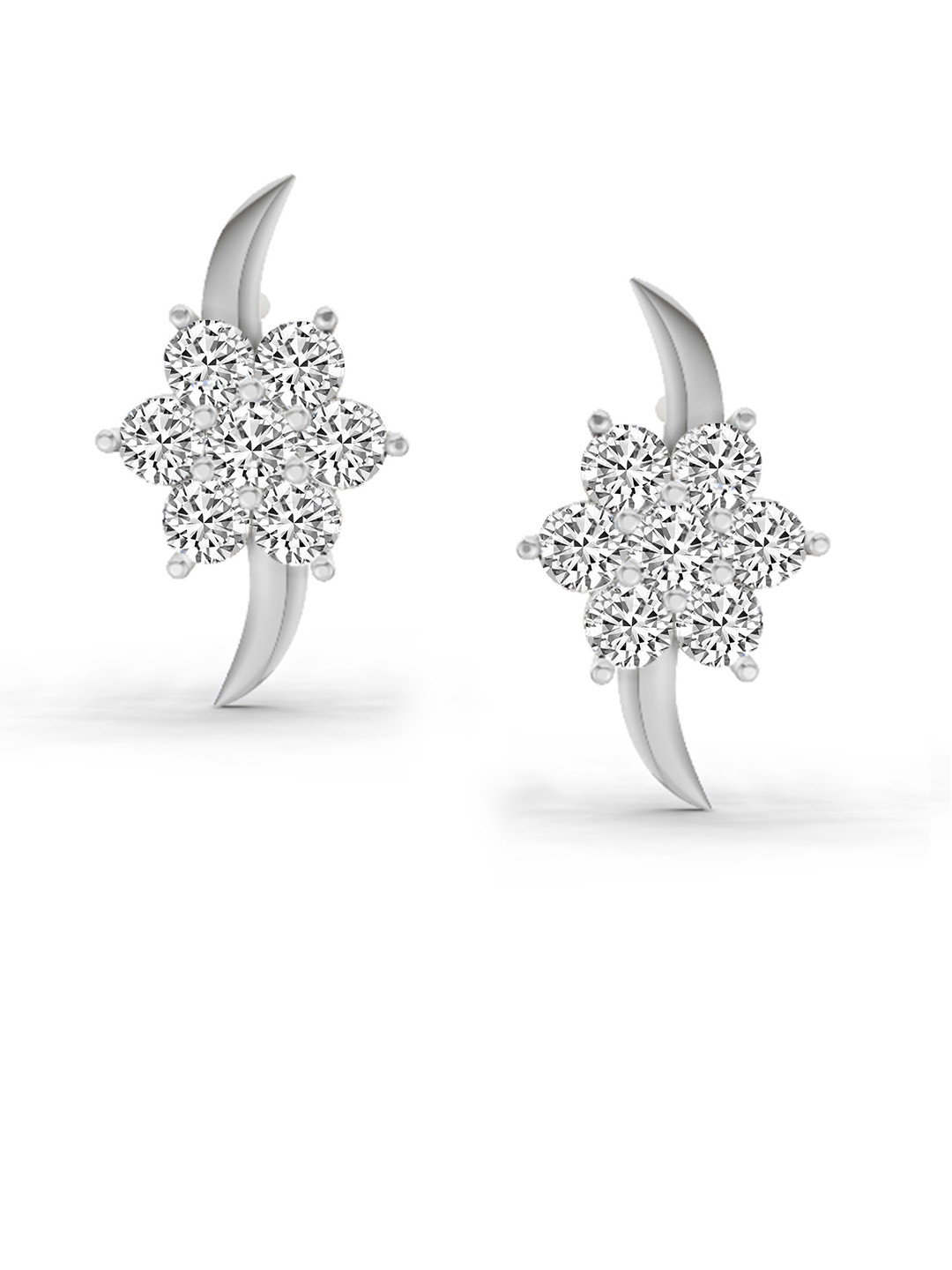 Sparkles Lab Grown Diamond 0.96 Carat Round Flower Stud Earrings 14K White Gold