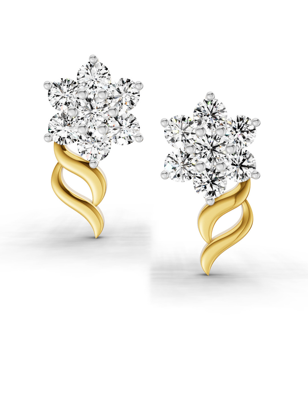 Sparkles Lab Grown Diamond 0.72 Carat Round Flower Stud Earrings 14K Yellow Gold