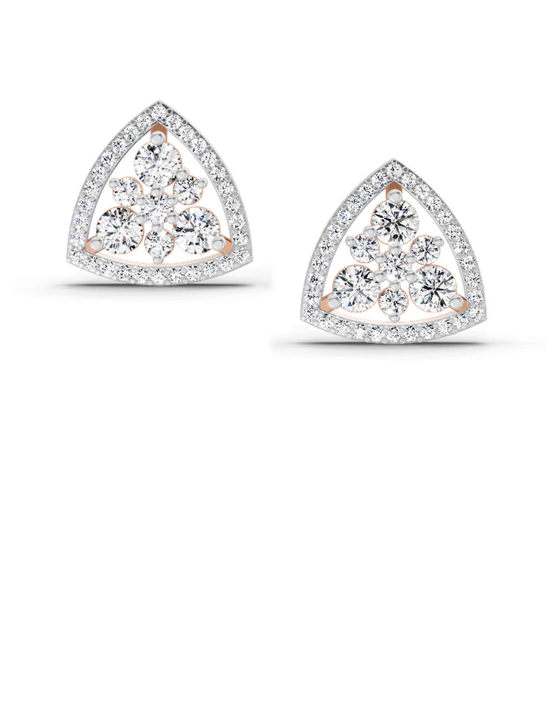 Sparkles Lab Grown Diamond 0.77 Carat Round Triangle Halo Stud Earrings 14K Rose Gold