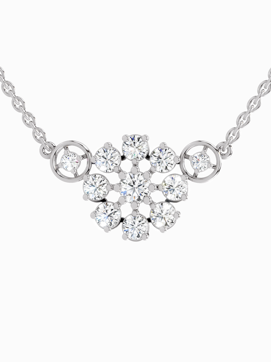 Sparkles Lab Grown Diamond 1.35 Carat Round Flower Pendant Necklace 14K White Gold