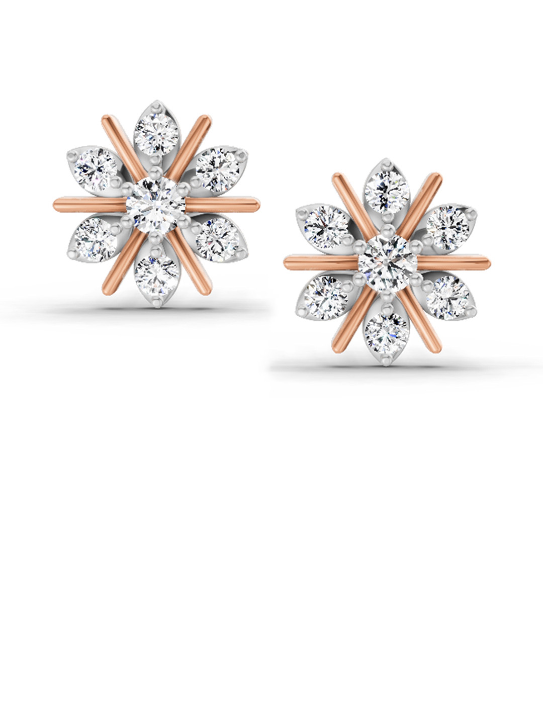 Sparkles Lab Grown Diamond 0.94 Carat Round Flower Stud Earrings 14K Rose Gold