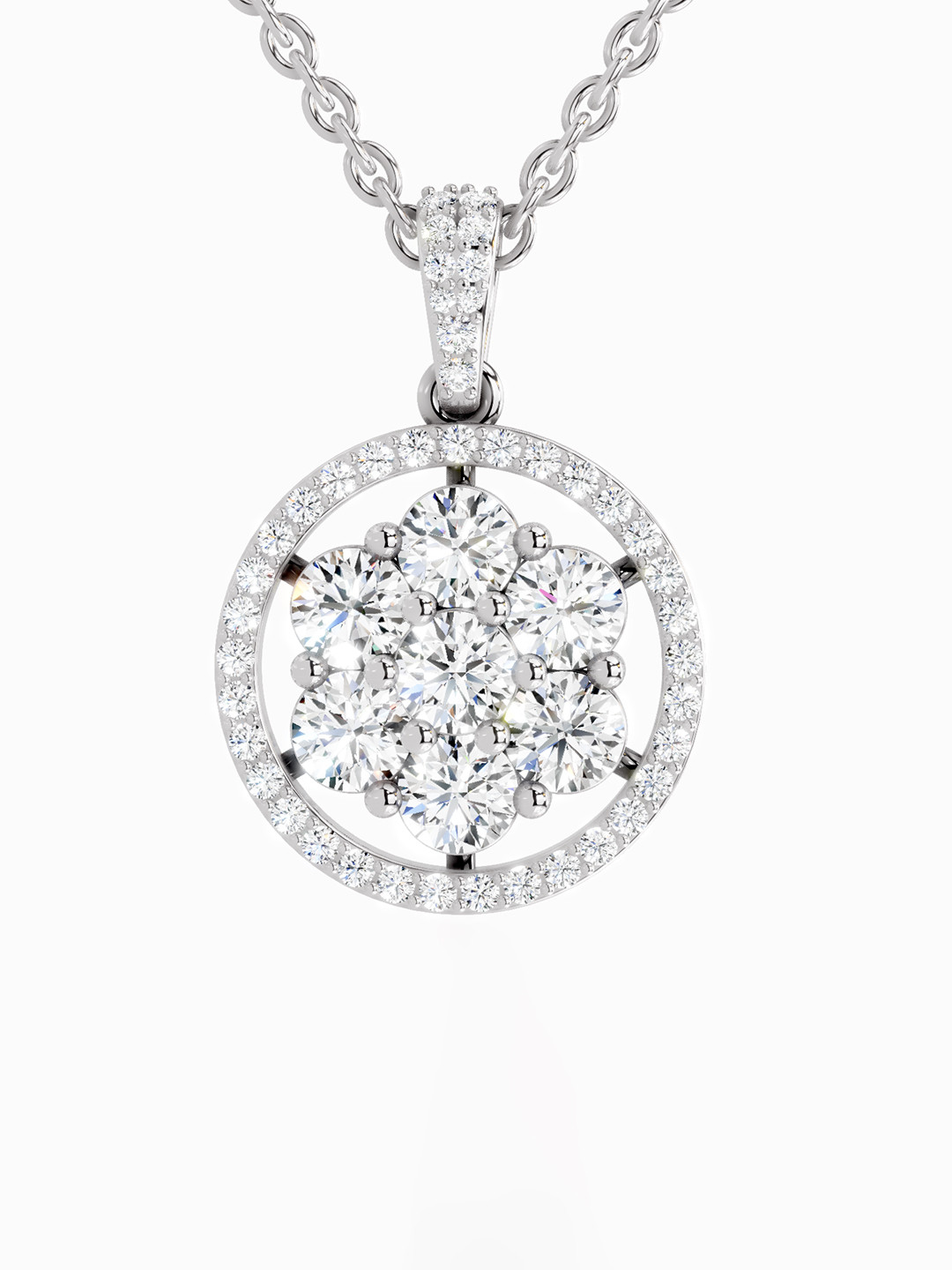 Sparkles Lab Grown Diamond 2.13 Carat Round Cluster Halo Pendant 14K White Gold