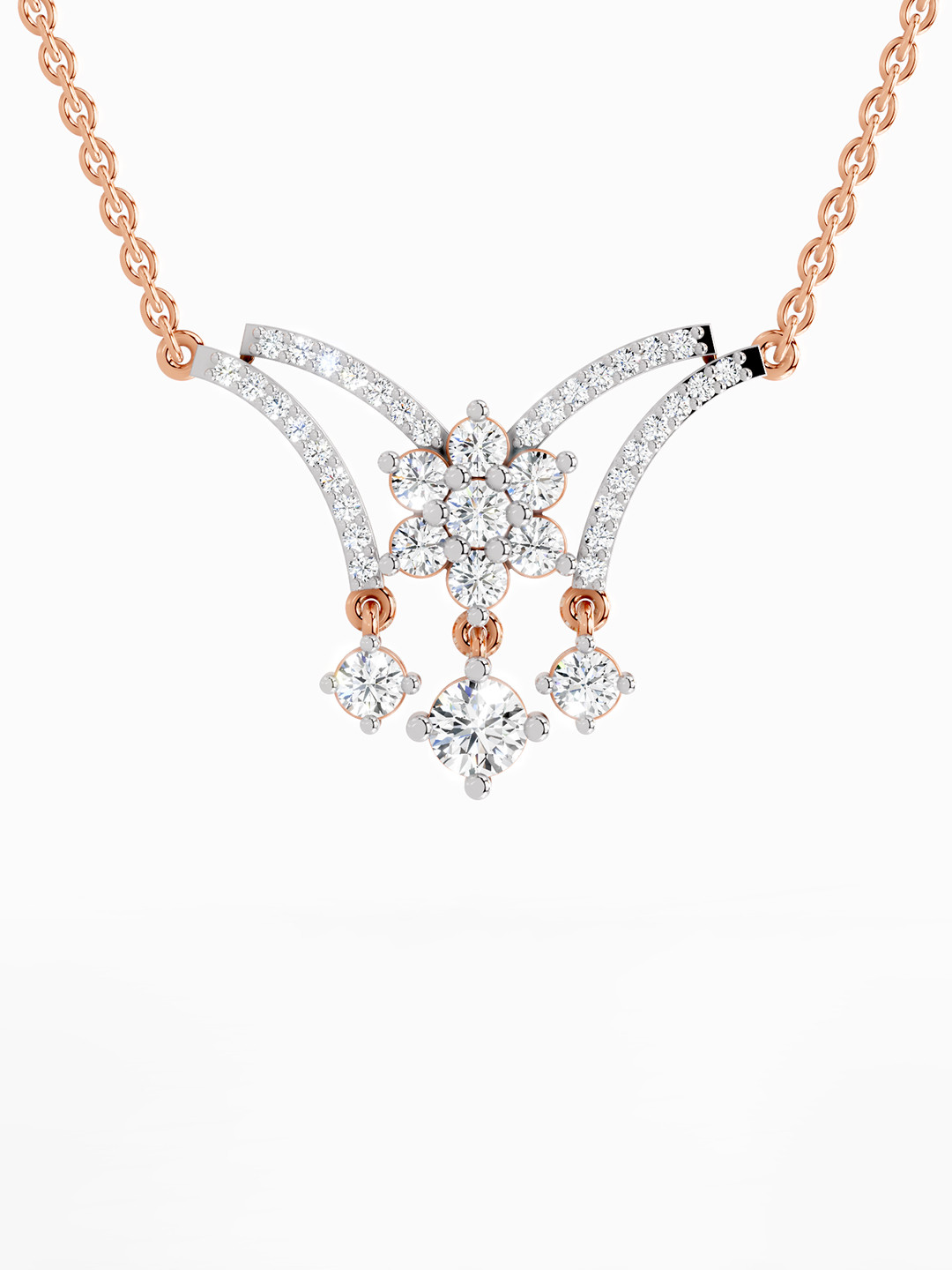 Sparkles Lab Grown Diamond 1.35 Carat Round Butterfly Pendant Necklace 14K Rose Gold