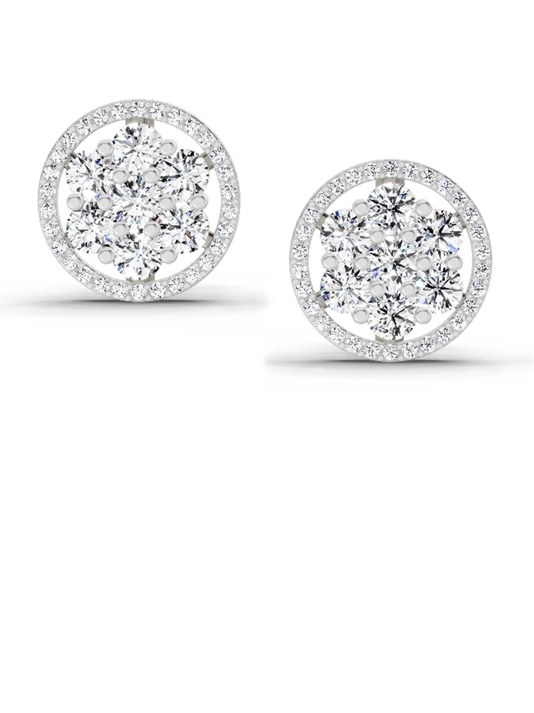 Sparkles Lab Grown Diamond 1.78 Carat Round Halo Cluster Stud Earrings White Gold
