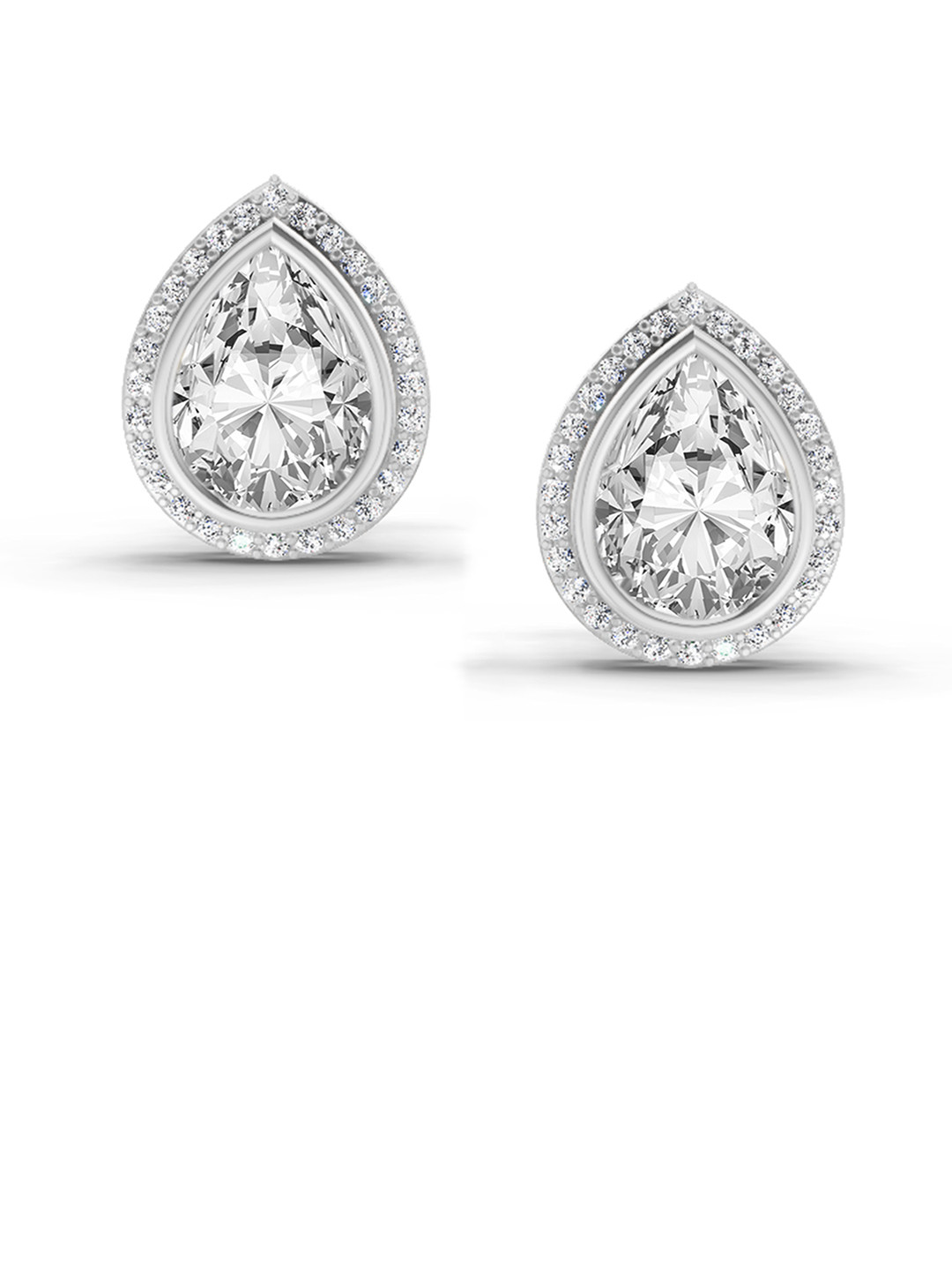 Sparkles Lab Grown Diamond 2.21 Carat Pear Halo Stud Earrings 14K Rose Gold