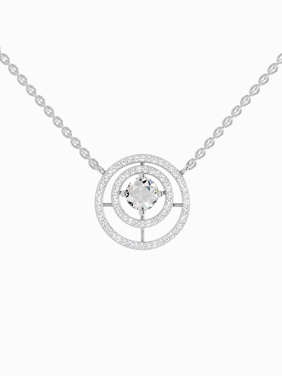Sparkles Lab Grown Diamond Round 1.05 Carat Circle Pendant Necklace 14K White Gold