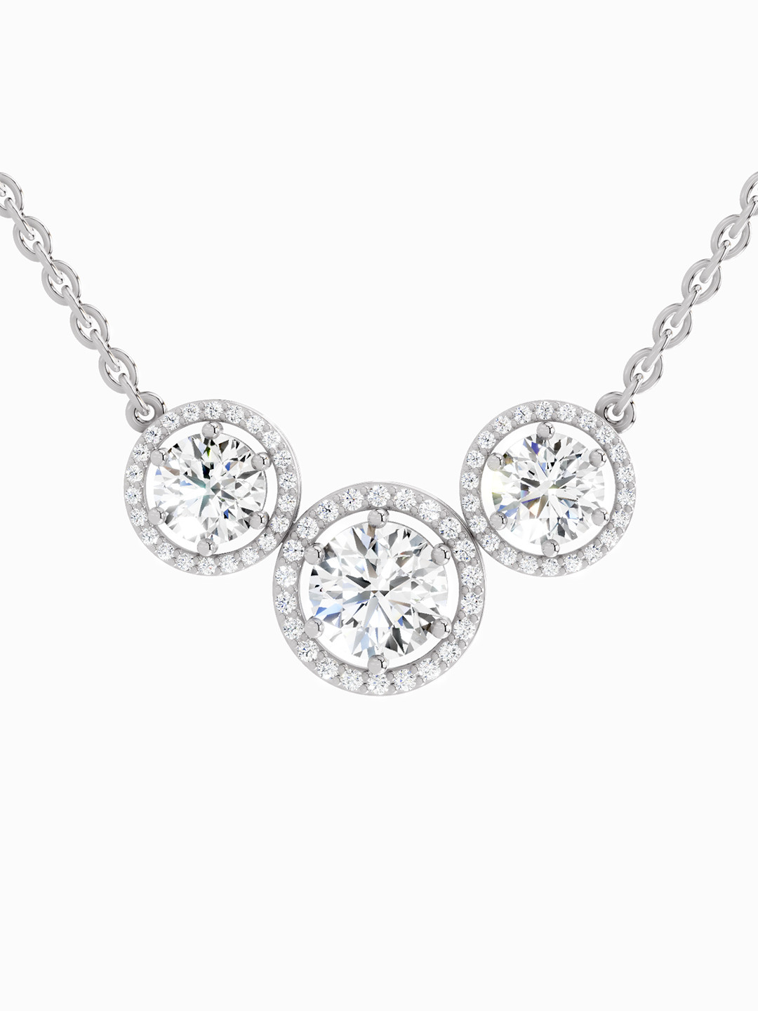 Sparkles Lab Grown Diamond 2.3 Carat Round Triple Halo Pendant Necklace 14K White Gold