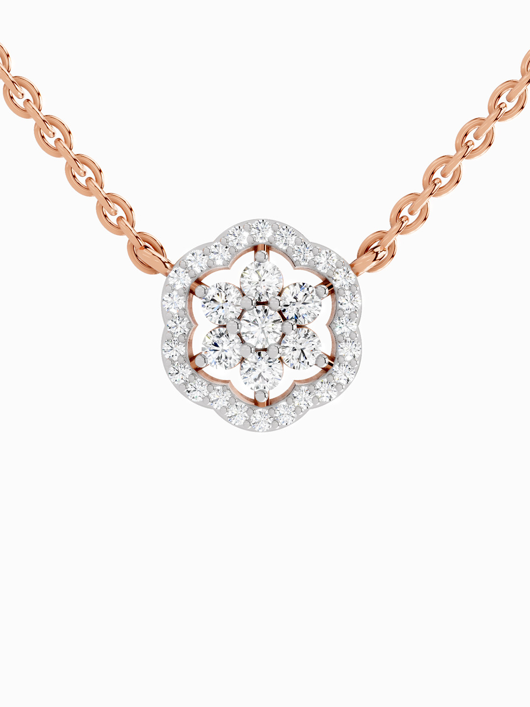 Sparkles Lab Grown Diamond 0.46 Carat Round Flower Pendant Necklace 14K Rose Gold
