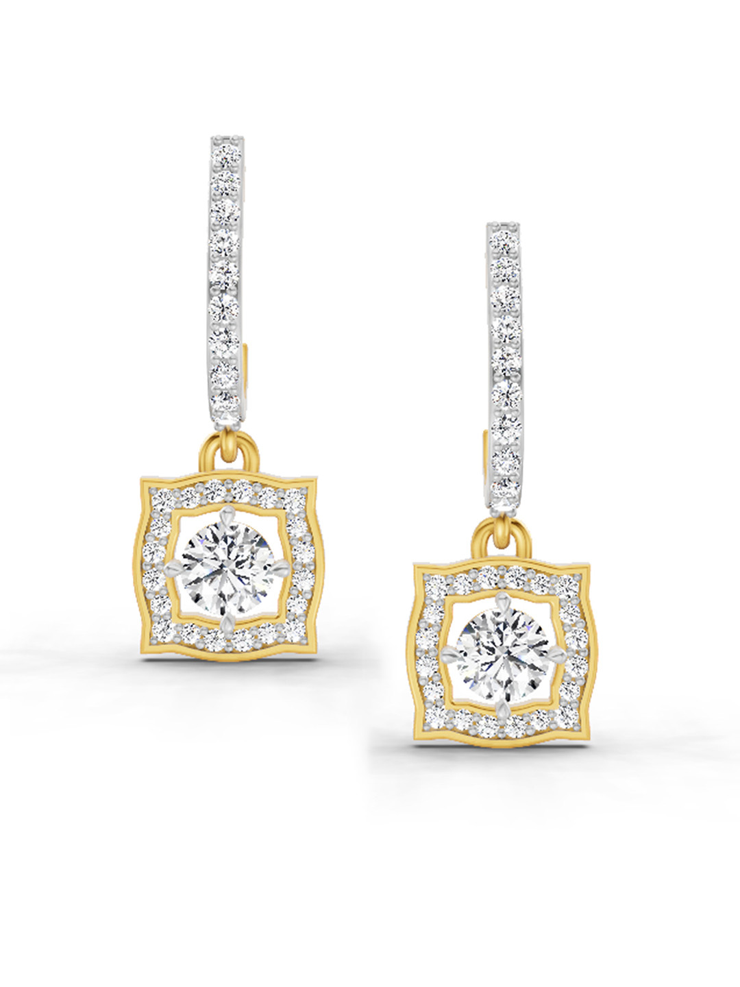 Sparkles Lab Grown Diamond 0.99 Carat Round Halo Drop Earrings 14K Yellow Gold