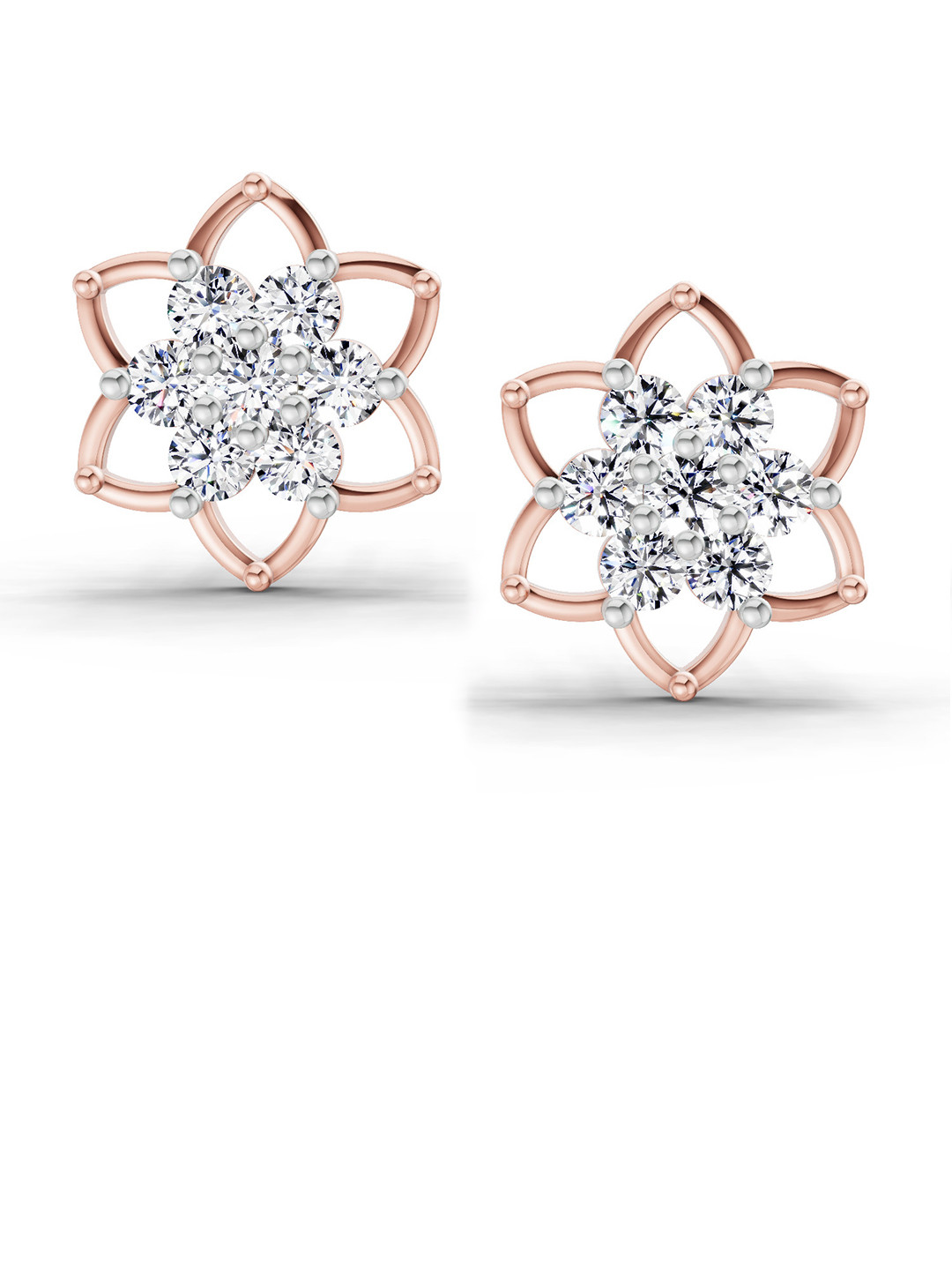 Sparkles Lab Grown Diamond 1.09 Carat Round Lotus Flower Style Earrings 14K Rose Gold