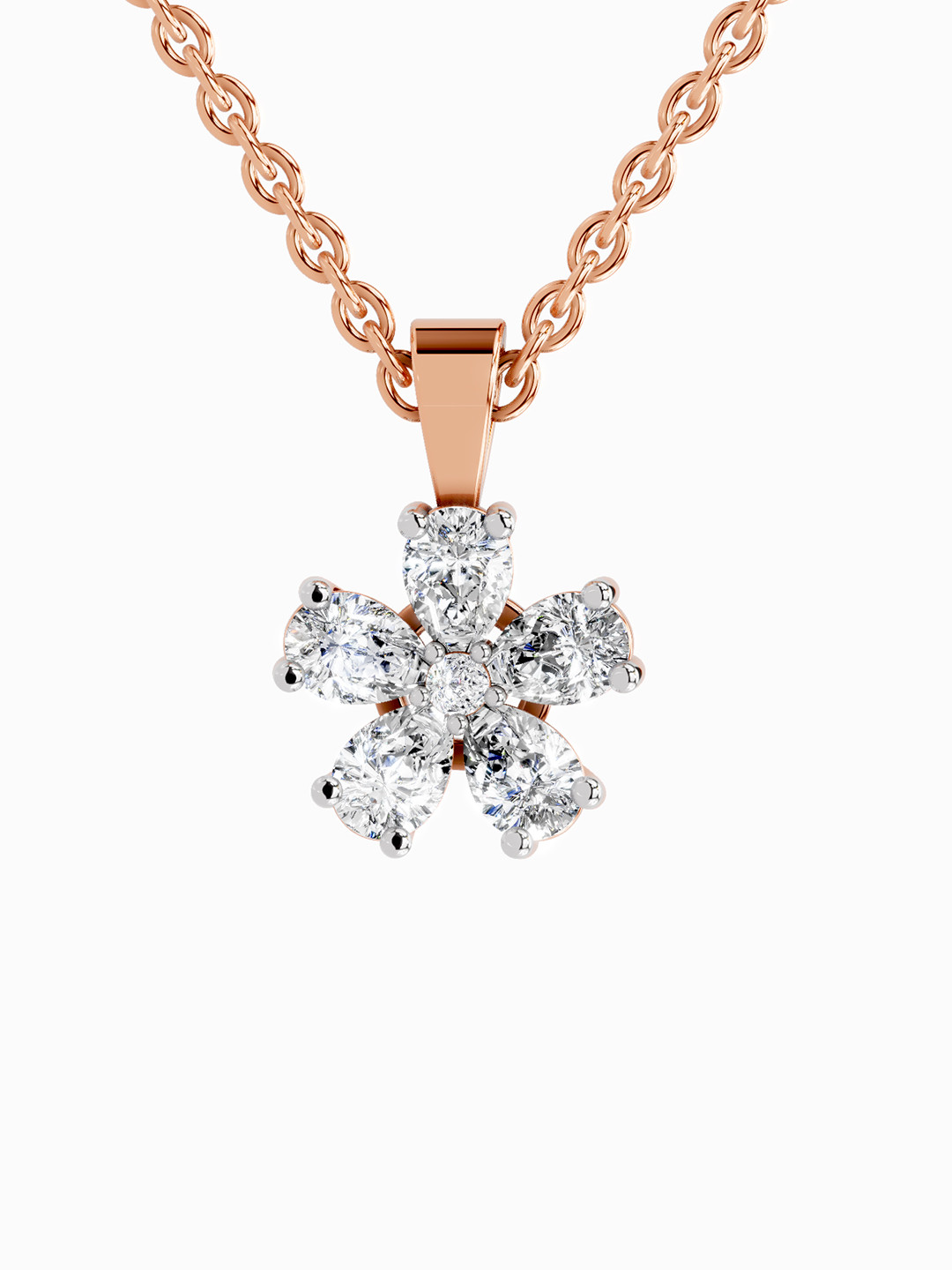 Sparkles Lab Grown Diamond 1.27 Carat Round Flower Pendant 14K Rose Gold