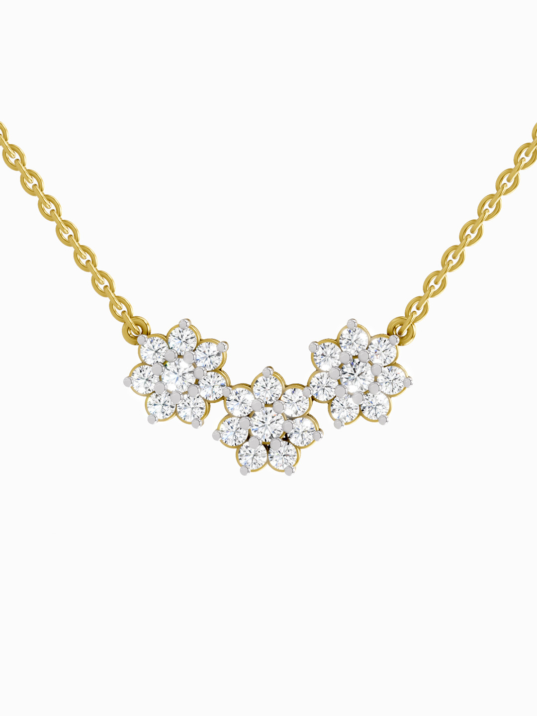 Sparkles Lab Grown Diamond 1.35 Carat Round Three Flower Pendant Necklace