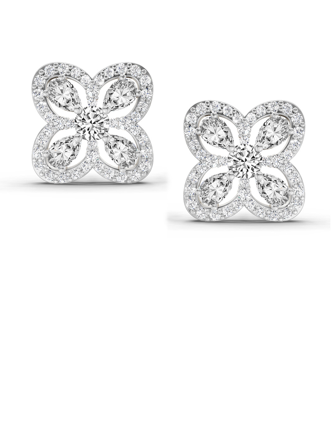 Sparkles Lab Grown Diamond 0.9 Carat Round Halo Earrings 14K White Gold