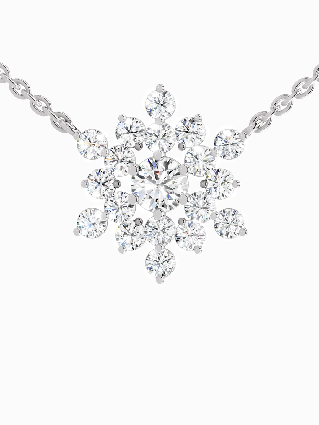 Sparkles Lab Grown Diamond 2.04 Carat Round Flower Pendant Necklace 14K White Gold