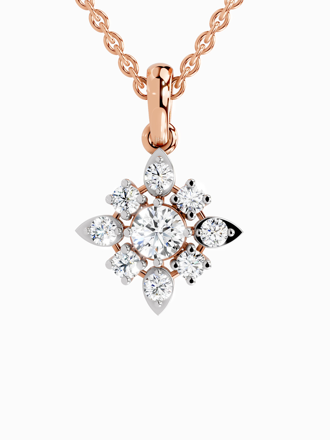 Sparkles Lab Grown Diamond 1.12 Carat Round Diamond Flower Pendant 14K Rose Gold