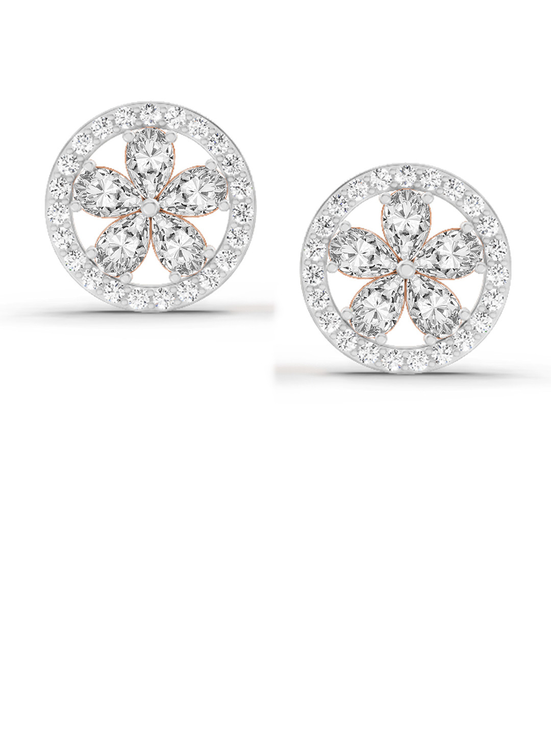 Sparkles Lab Grown Diamond 1.46 Carat Pear Flower Halo Stud Earrings 14K Rose Gold