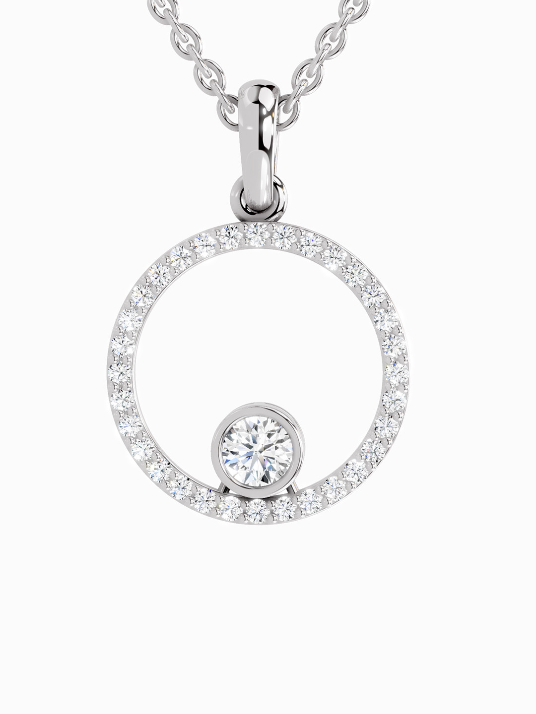 Sparkles Lab Grown Diamond 0.78 Carat Round Circle Pendant 14K White Gold