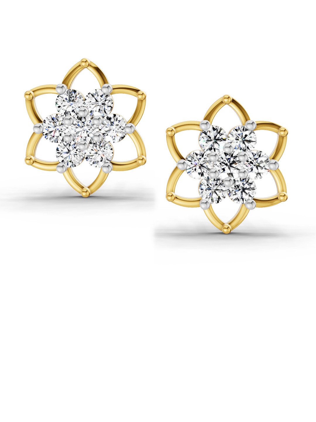 Sparkles Lab Grown Diamond 1.09 Carat Round Lotus Flower Style Earrings 14K Yellow Gold