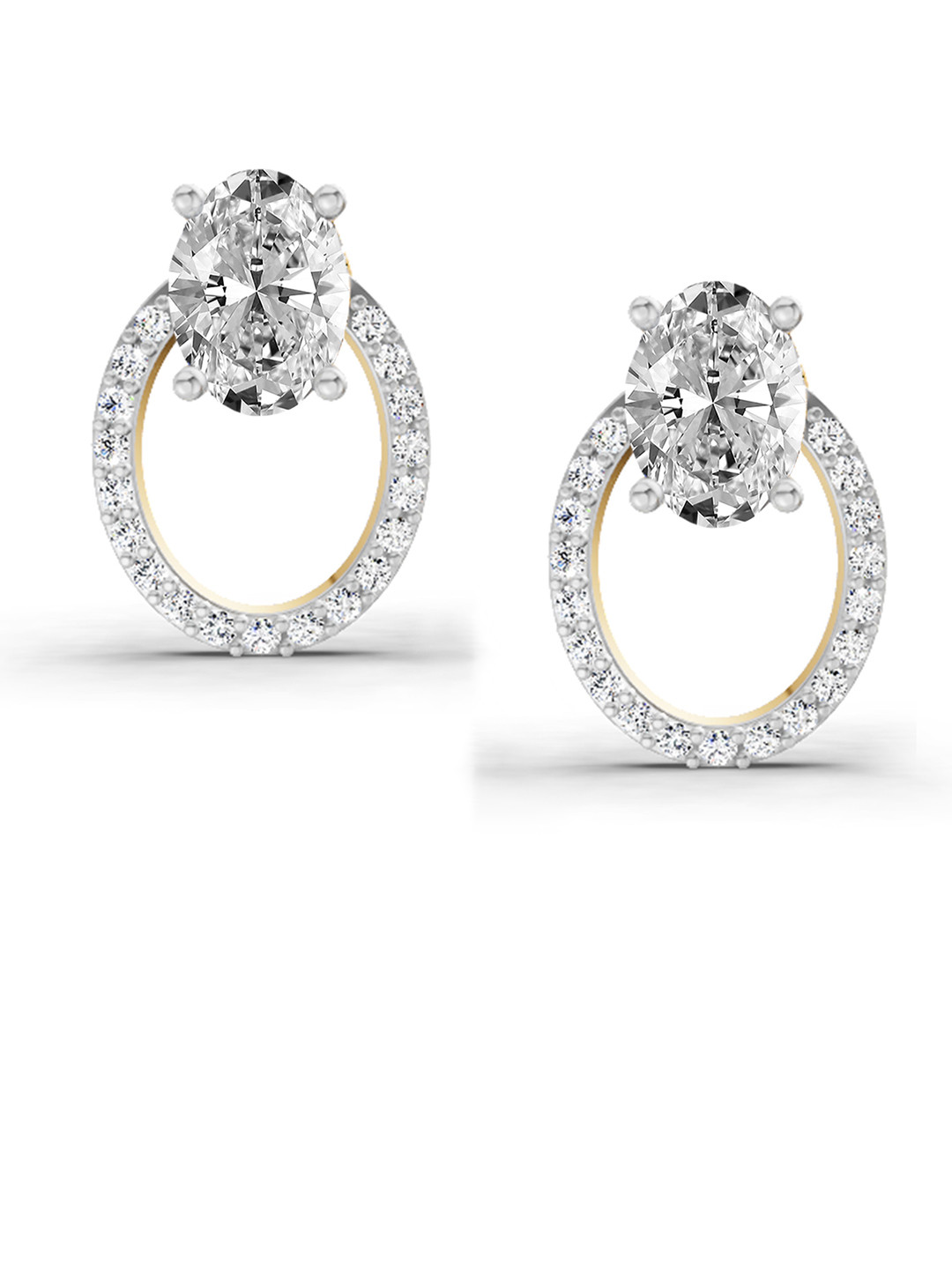 Sparkles Lab Grown Diamond 1.72 Carat Oval Halo Stud Earrings 14K Yellow Gold