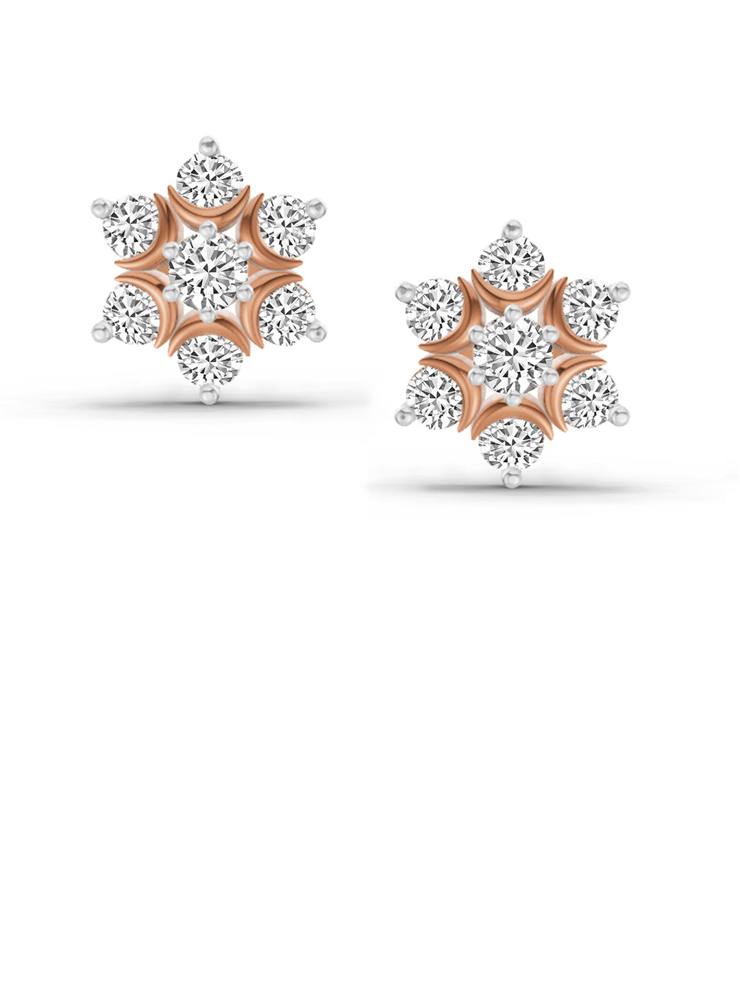 Sparkles Lab Grown Diamond 0.92 Carat Round Flower Stud Earrings 14K Rose Gold