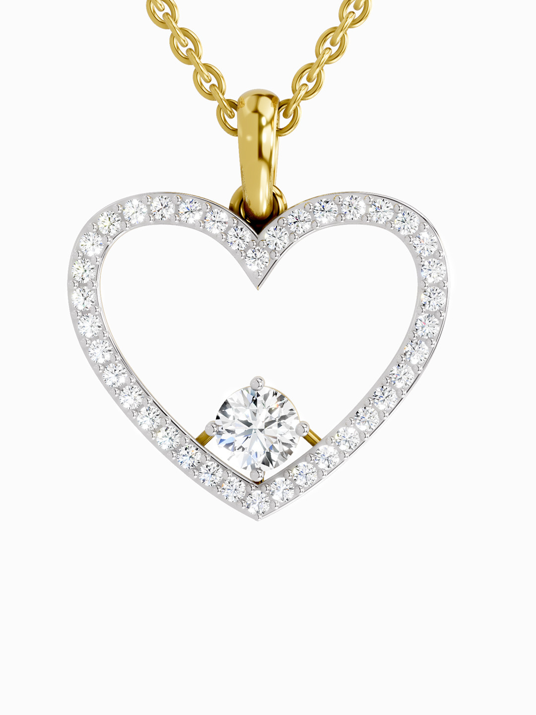 Sparkles Lab Grown Diamond 0.93 Carat Heart Shape Pendant 14K Yellow Gold