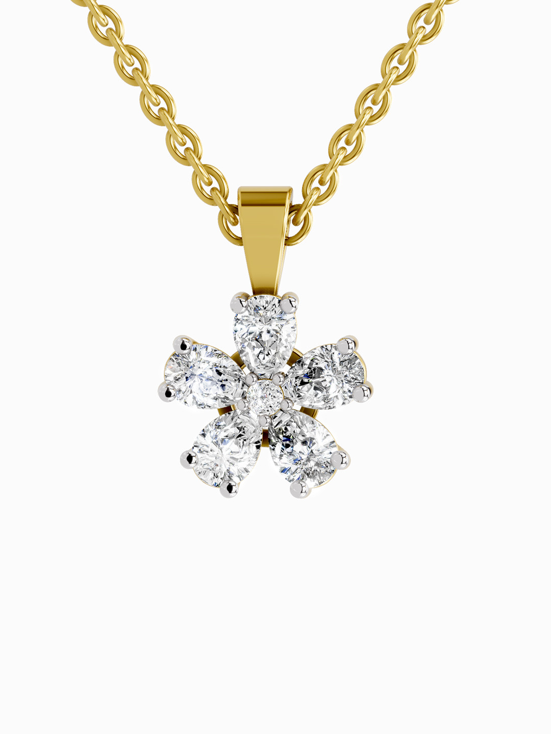 Sparkles Lab Grown Diamond 1.27 Carat Round Flower Pendant 14K Yellow Gold