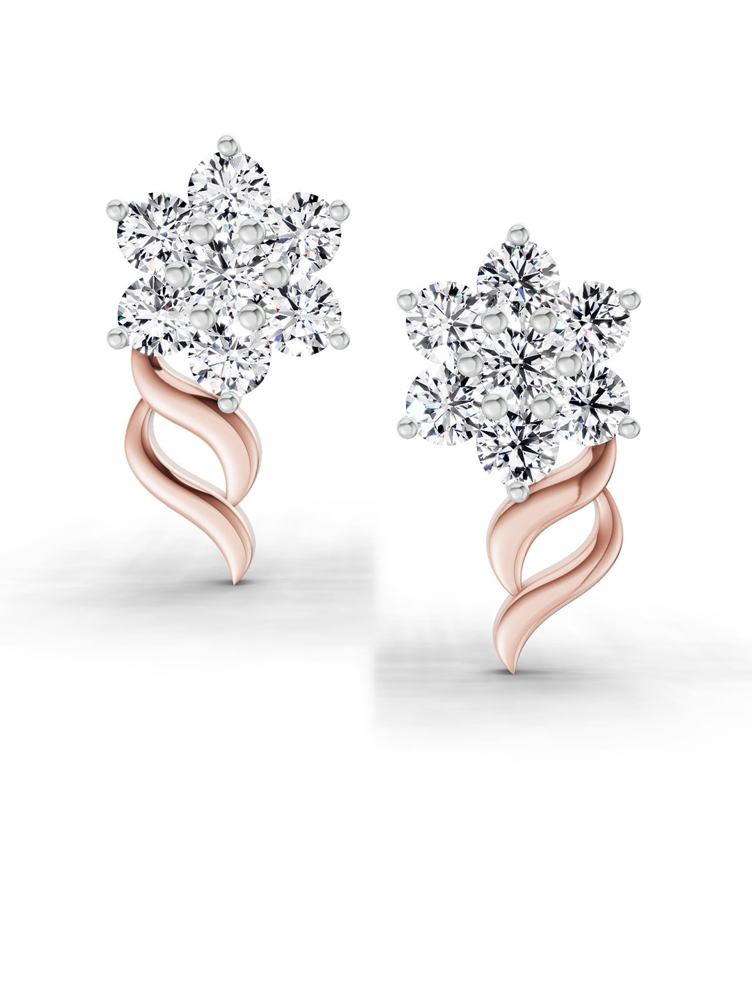 Sparkles Lab Grown Diamond 0.72 Carat Round Flower Stud Earrings 14K Rose Gold