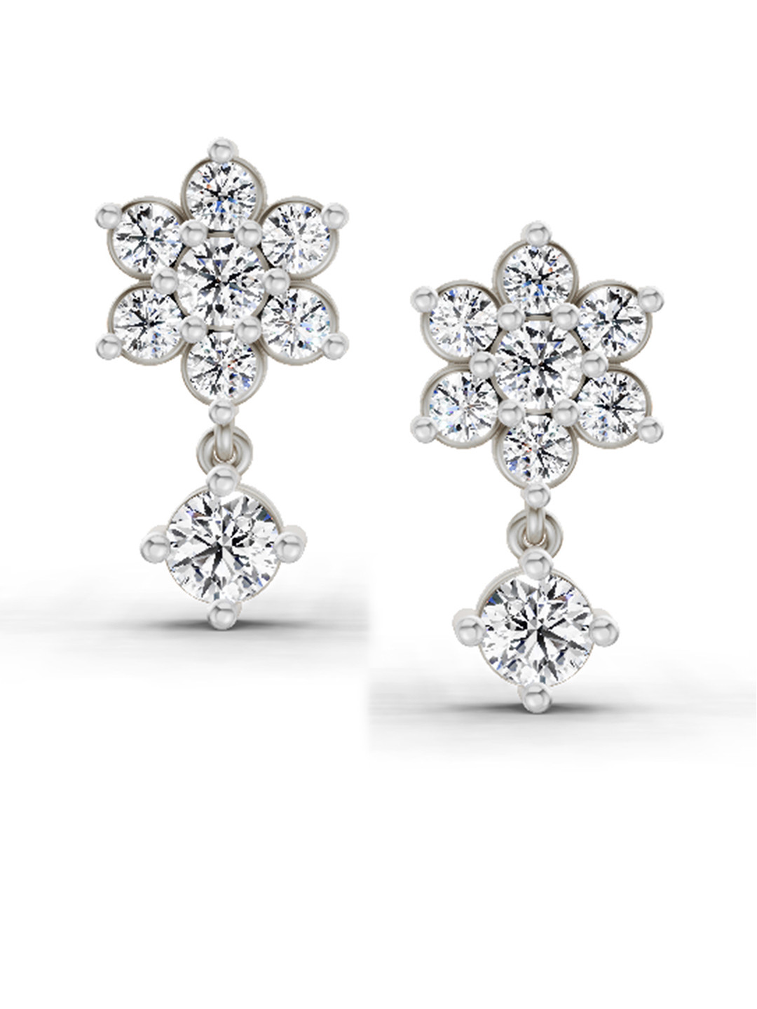Sparkles Lab Grown Diamond 0.85 Carat Round Flower Drop Earrings 14K White Gold