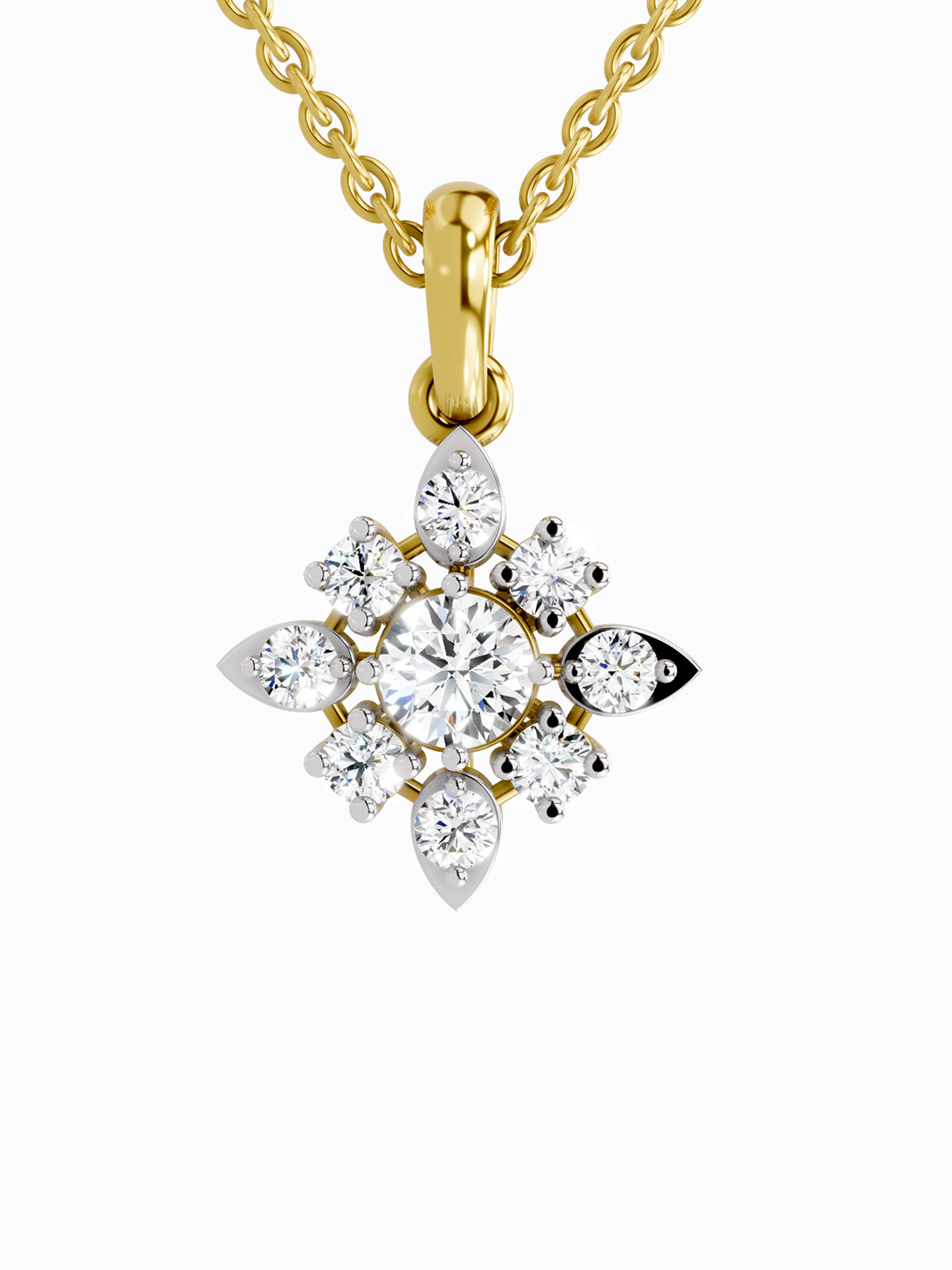 Sparkles Lab Grown Diamond 1.12 Carat Round Diamond Flower Pendant 14K Yellow Gold