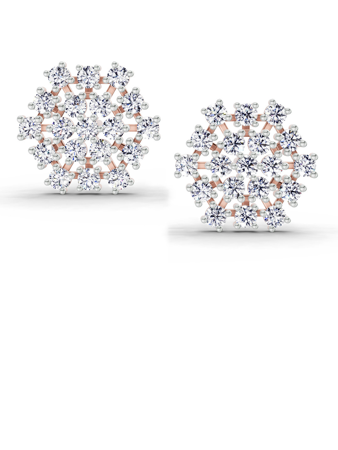 Sparkles Lab Grown Diamond 1.67 Carat Round Snowflake Stud Earrings 14K Rose Gold