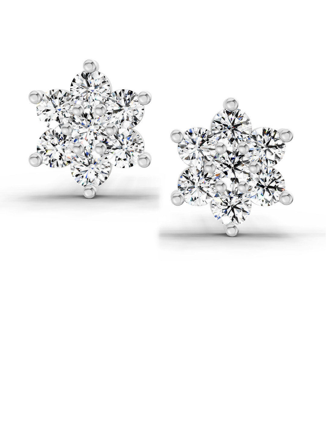 Sparkles Lab Grown Diamond 0.96 Carat Round Flower Stud Earrings 14K White Gold