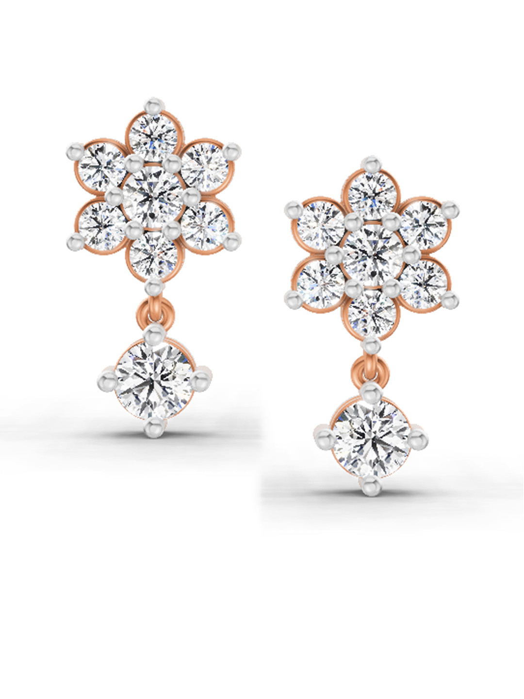 Sparkles Lab Grown Diamond 0.85 Carat Round Flower Drop Earrings 14K Rose Gold