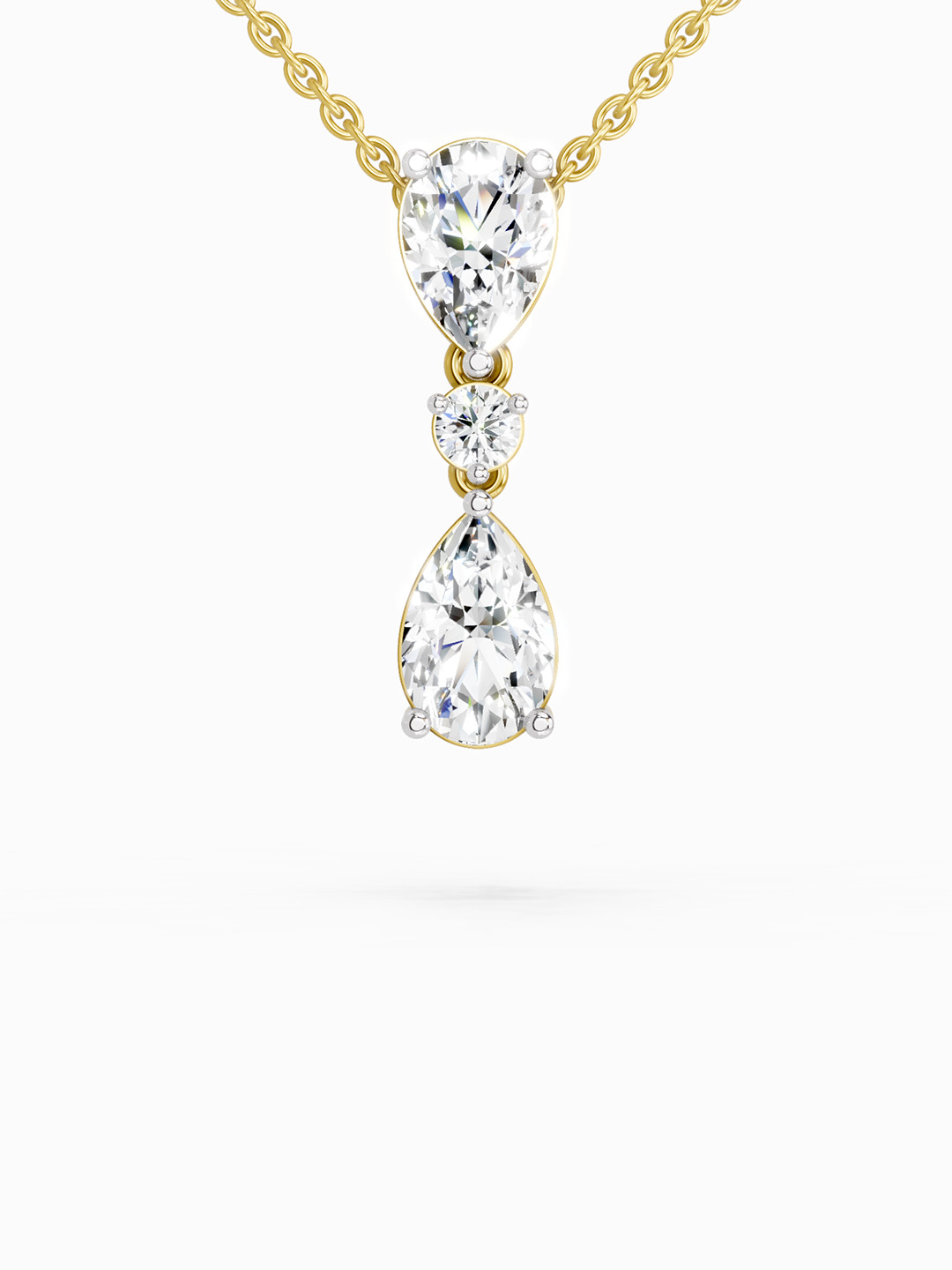 Sparkles Lab Grown Diamond 4.05 Ct Pear & Round Diamond Pendant Necklace 14K Yellow Gold