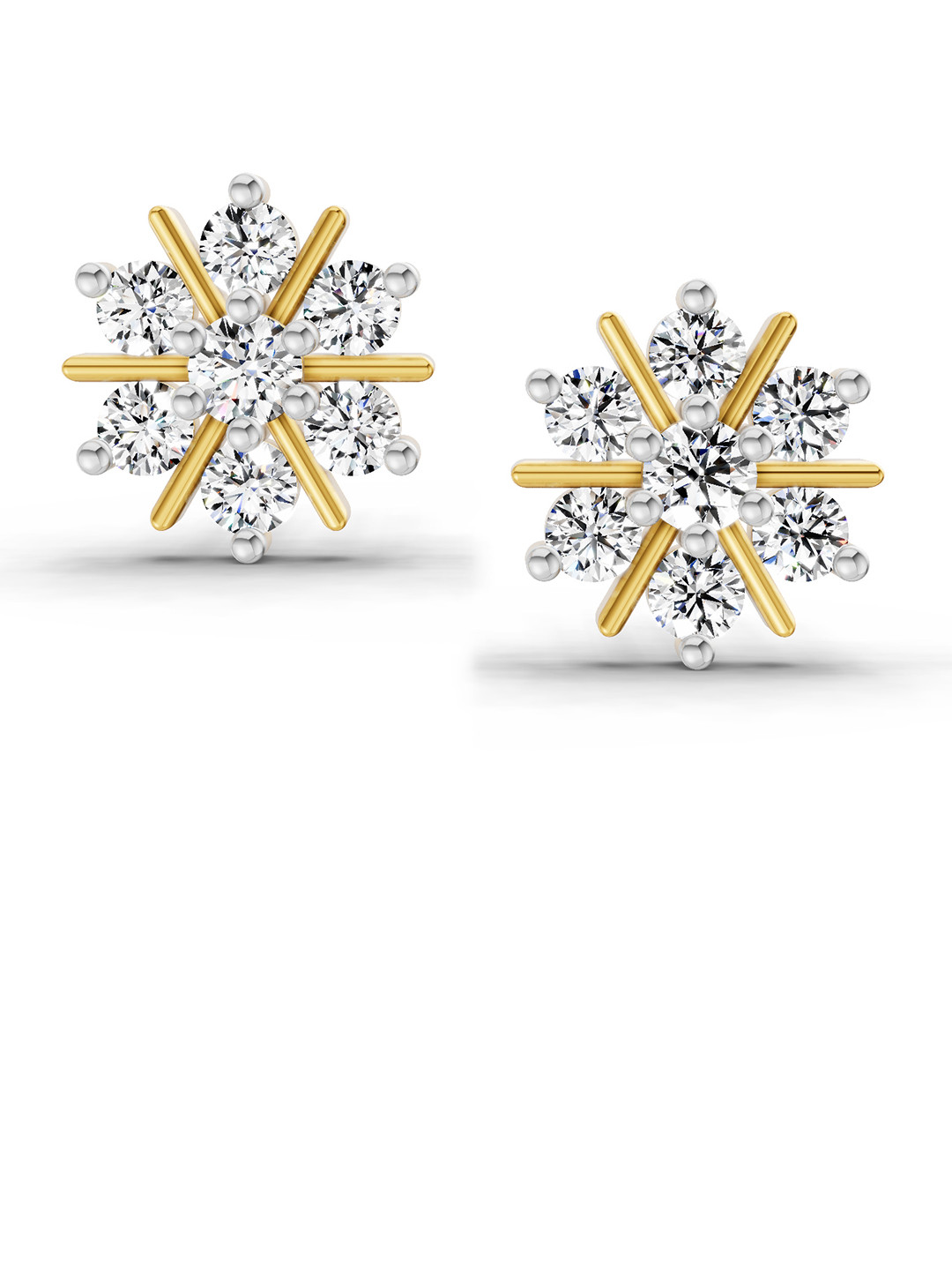 Sparkles Lab Grown Diamond 1.01 Carat Round Snowflake Earrings 14K Yellow Gold