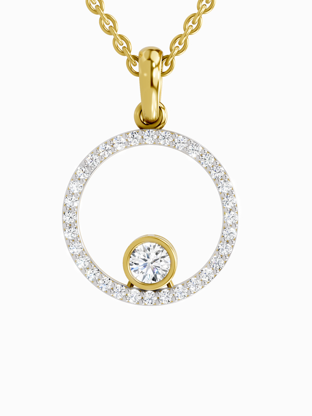 Sparkles Lab Grown Diamond 0.78 Carat Round Circle Pendant 14K Yellow Gold