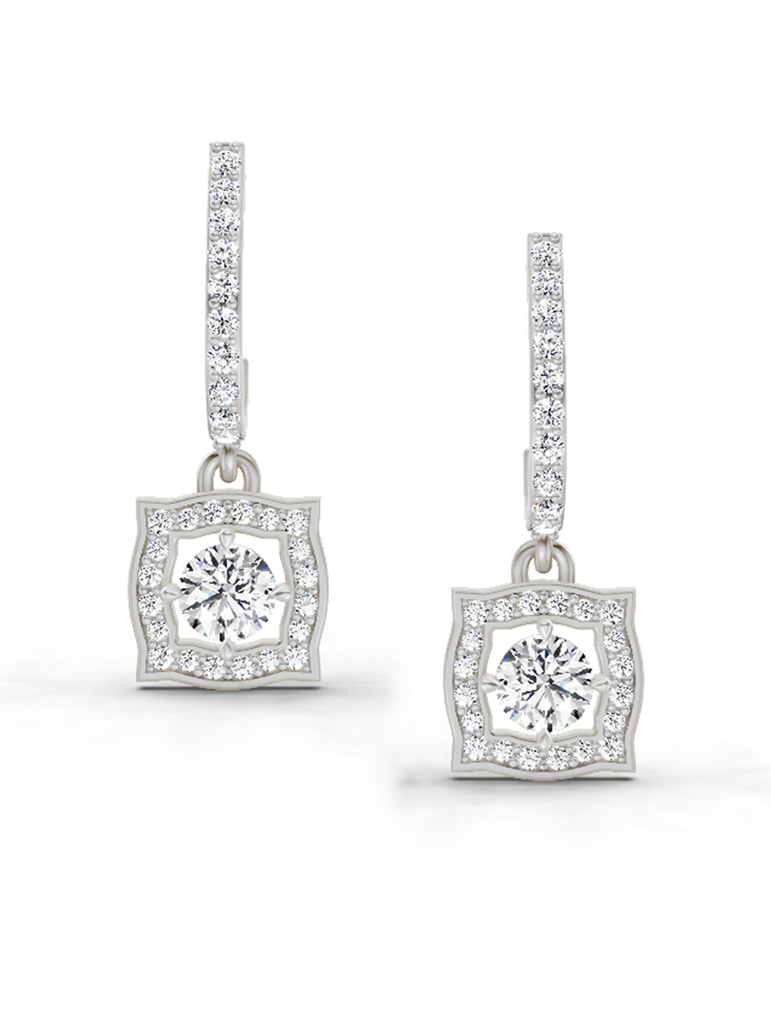 Sparkles Lab Grown Diamond 0.99 Carat Round Halo Drop Earrings 14K White Gold