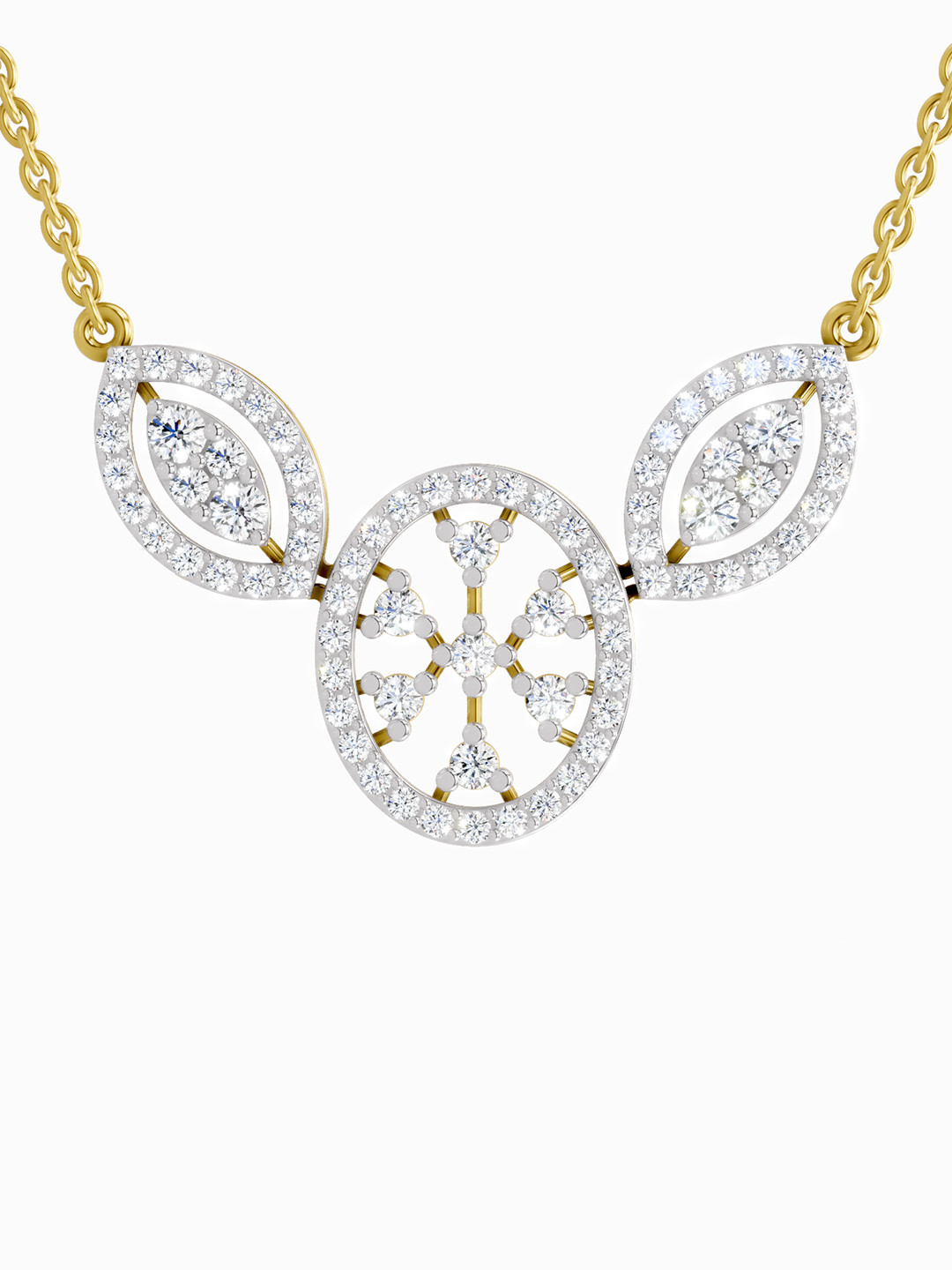Sparkles Lab Grown Diamond 1.54 Carat Round Diamond Pendant Necklace 14K Yellow Gold
